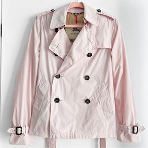 Burberry light pink nylon short trench coat